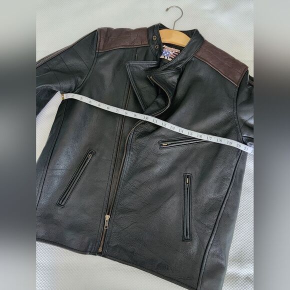 Amadeo Black and Brown Leather Bomber Jacket - Picture 5 of 10
